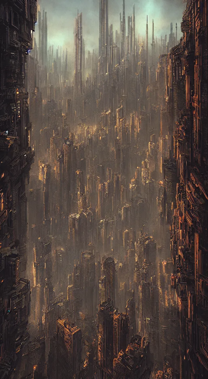 Prompt: cyberpunk city with renaissance architecture, cinematic lighting, hyper detailed, hyper realistic, in the style of Beksinski