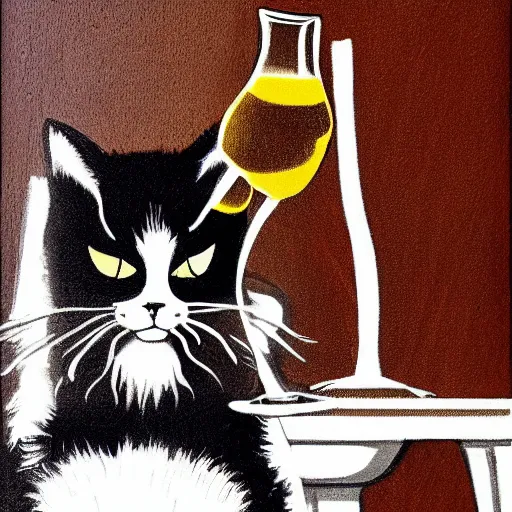 Prompt: a portrait of a cat drinking expensive champagne in a fancy dark bar