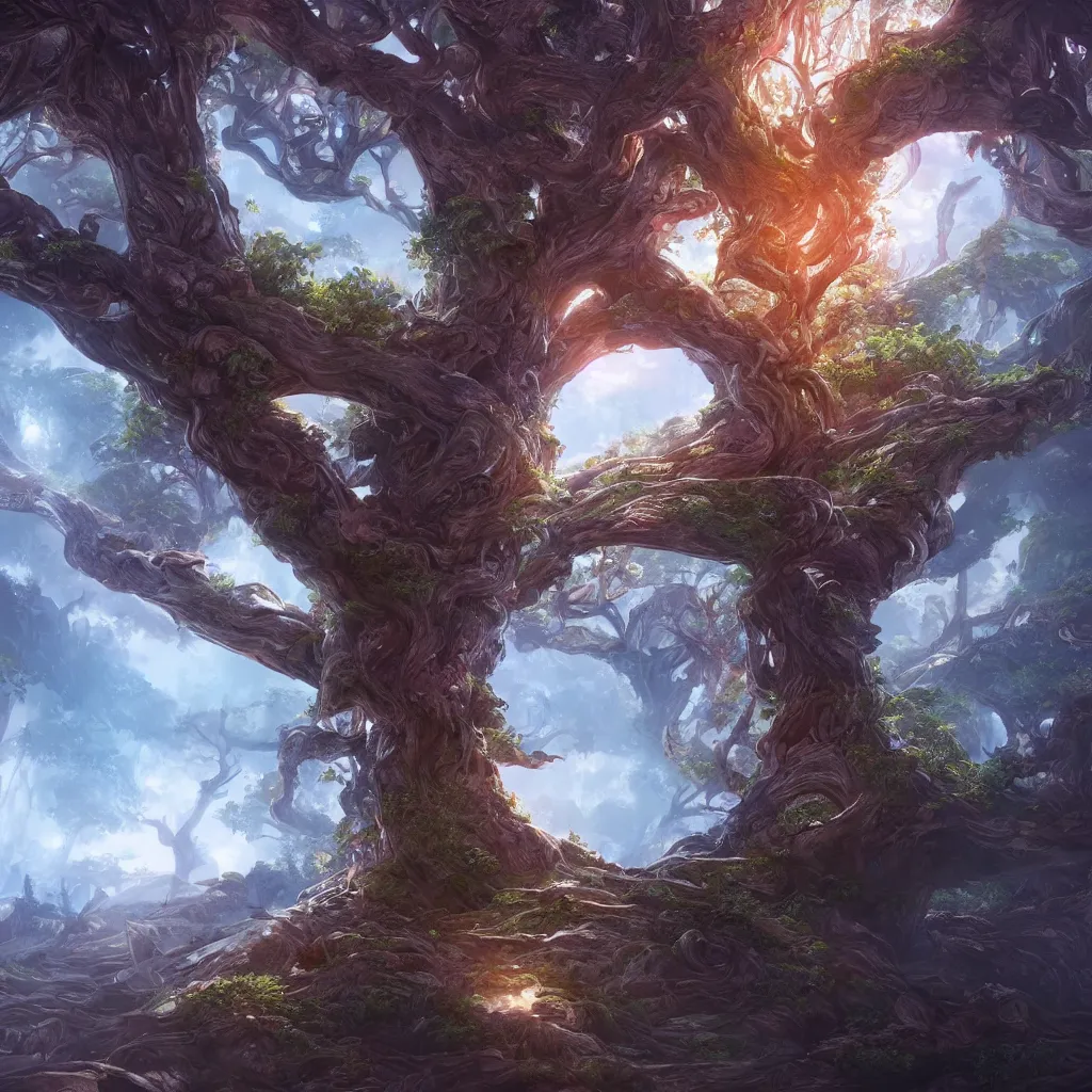 Prompt: tree of life, trending on artstation, pixiv, hyperdetailed Unreal Engine 4k 8k ultra HD, Stanley Artgerm Lau, WLOP, Rossdraws, illustration, digital art,