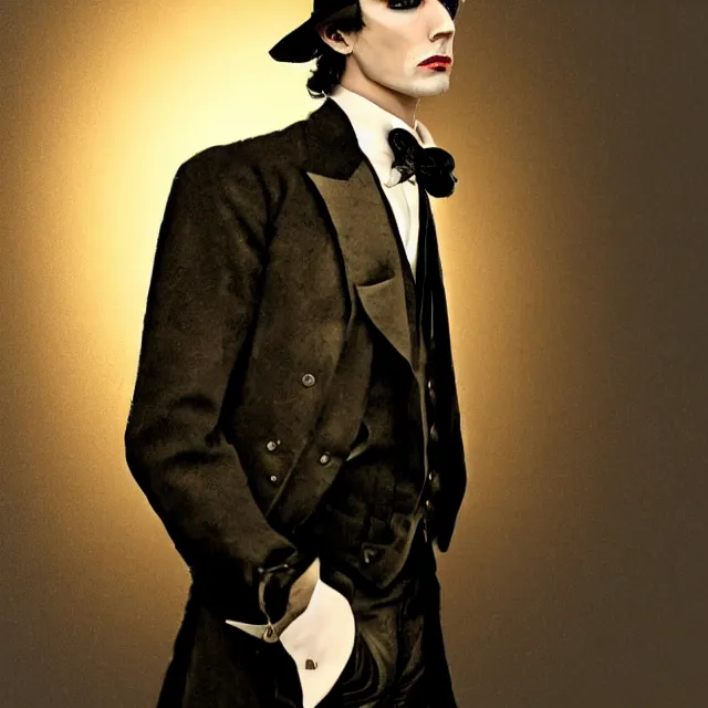 Prompt: photorealistic sepia portrait of a 1 9 2 0 s era male magician, well dressed, long - tailed tuxedo coat, in the style of kai carpenter, atmospheric lighting, dark, brooding, painted, intricate, ultra detailed, well composed, best on artstation, cgsociety, epic, stunning, gorgeous, intricate detail, much wow, masterpiece