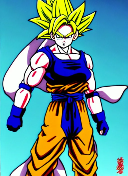 Image similar to super saiyan dana scully, full color illustration by akira toriyama, in the style of dragonball z, dynamic, quirky, stylzed