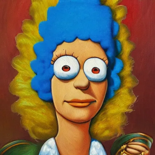 Image similar to marge simpson caucasian dmt historical oil painting