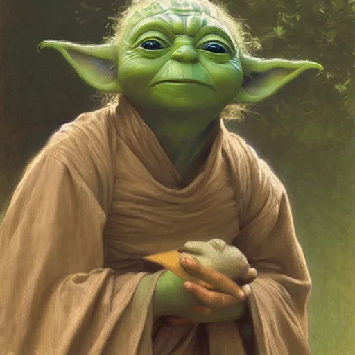 Prompt: Painting of Yoda. Art by william adolphe bouguereau. During golden hour. Extremely detailed. Beautiful. 4K. Award winning.
