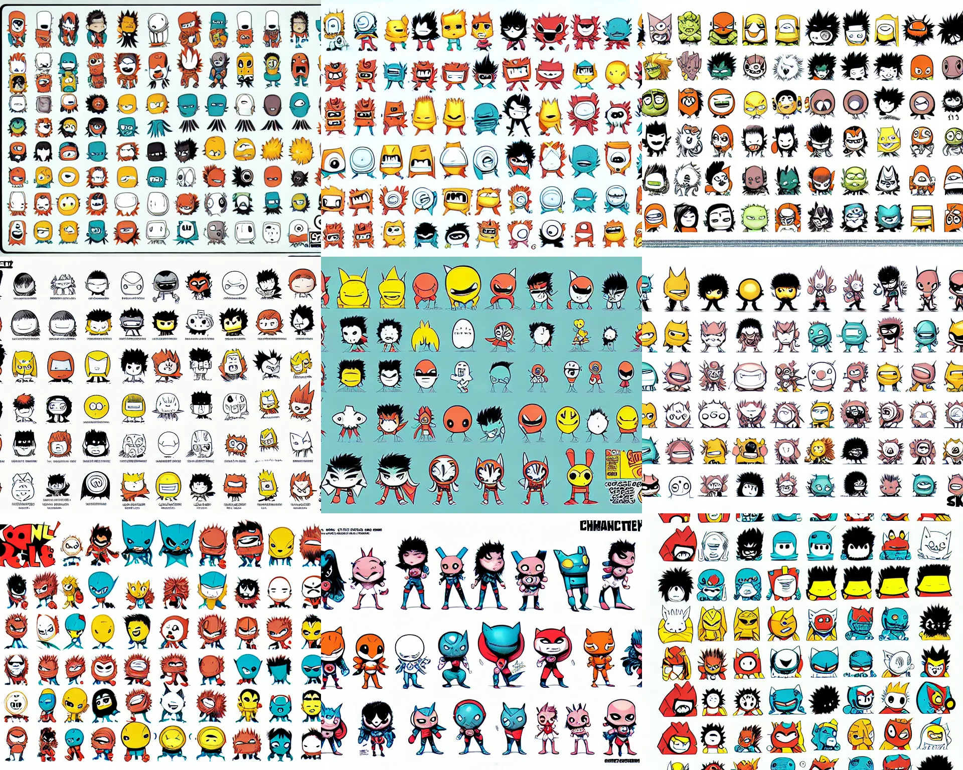 Prompt: character sheet of cute comic book characters, artgem, skottie young