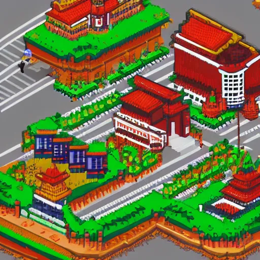 Image similar to a yogyakarta city in pixel art game style