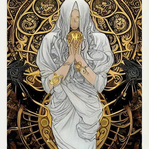 Image similar to angelarium, cthulhu, illithid, art nouveau, white marble and gold, alphonso mucha