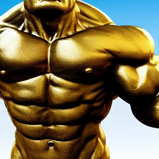 Prompt: a close up photo of a detailed golden statue of Hulk, Upper body shot, 8K,