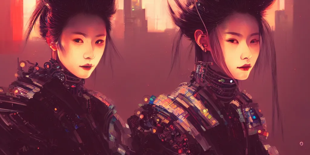 Image similar to portrait of a young female cyberpunk samurai in neotokyo at night, futuristic cyberpunk tokyo night, sci - fi and fantasy, intricate and very beautiful, highly detailed, digital painting, artstation, concept art, smooth and sharp focus, illustration, art by tian zi and wlop and alphonse mucha