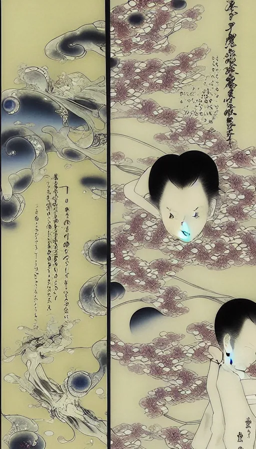 Image similar to the two complementary forces that make up all aspects and phenomena of life, by Yoshitaka Amano,