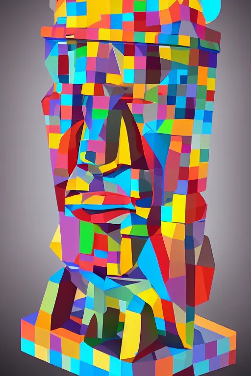 Image similar to cubist moai statue cutout digital illustration cartoon colorful beeple