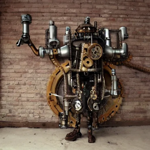 Prompt: human with machine parts, steampunk