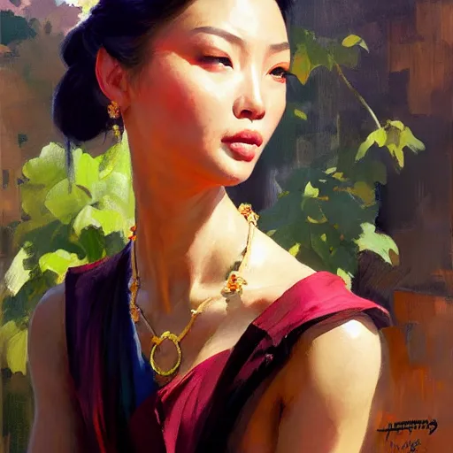 Image similar to greg manchess portrait painting of vietnamese princess, medium shot, asymmetrical, profile picture, organic painting, sunny day, matte painting, bold shapes, hard edges, street art, trending on artstation, by huang guangjian and ail elvgren and sachin teng