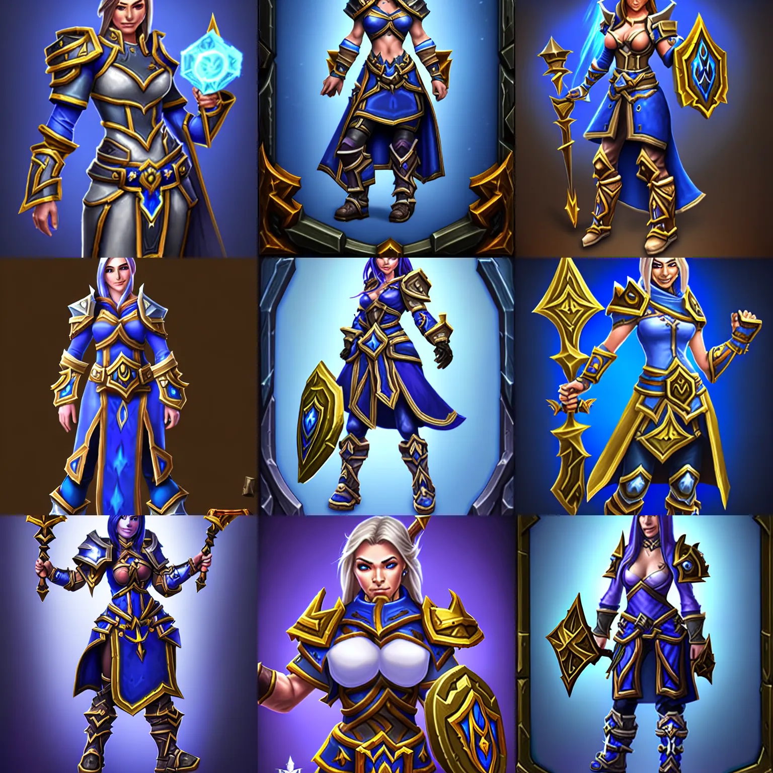 Prompt: a female Stormwind soldier with plate armour, Hearthstone official splash art, smallest waistline ever, 3 times larger pelvis, fullest body, small head, SFW, SFW, perfect master piece, award winning