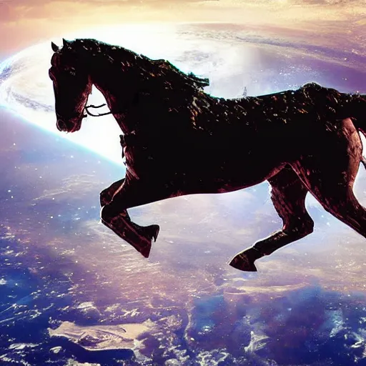 Prompt: cosmonaut horse floating in outer space, high tech space suit, highly detailed, nasa picture, realistic photograph, 4 k