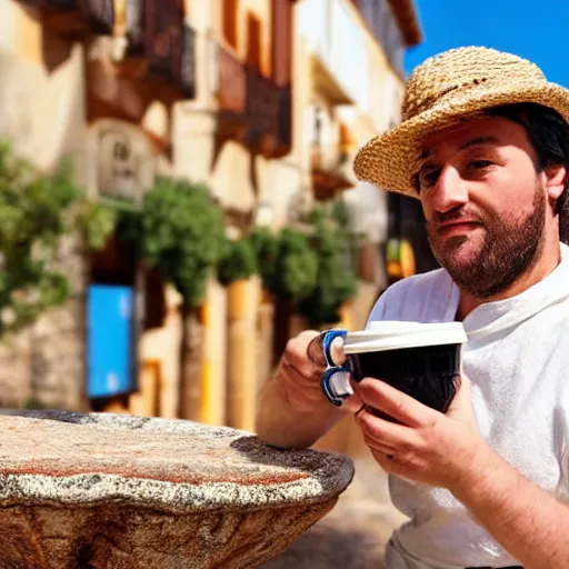 Image similar to a roman drinking a coffee in alhaurin de la torre in spain