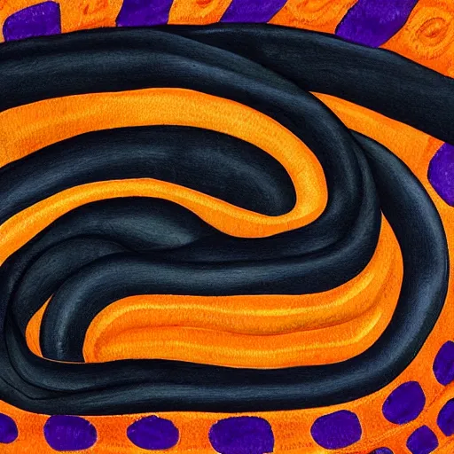 Image similar to a orange and black snake in a purple field realistic painting highly detailed