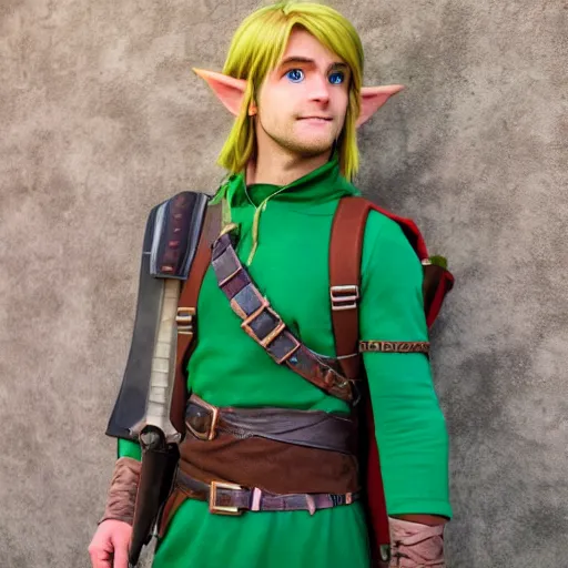 Image similar to link from the legend of zelda as real human, 8 k photography