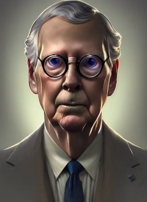 Prompt: concept art by artgerm, amazingly beautiful portrait of a hyper realistic, frowning, sad mitch mcconnell as a turtle by greg rutkowski, artgerm, alphonse mucha, concept art, octane render, highly detailed, high quality, 8 k, soft lighting, path traced, and uang guangjian and gil elvgren, symmetry!!