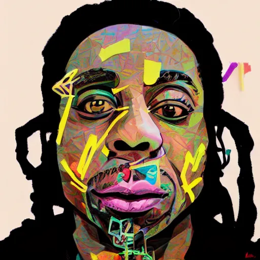 Image similar to profile picture of lil wayne smoking weed, marijuana, streetart, graffiti, hard edges, geometric 3 d shapes, stoned, og, trippy, asymmetrical, surreal, 8 k, smoke, highly detailed masterpiece by sachin teng x supreme