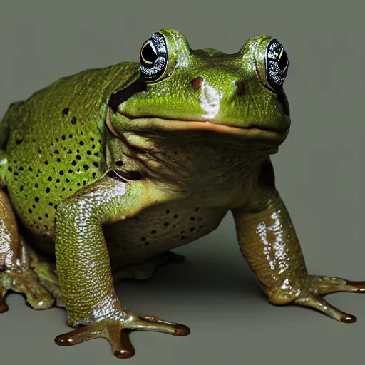 Image similar to photograph of wonderful batman cane toad with smooth froggy batsuit, alluring hero pose, its just a frog wearing a costume, painterly, breathtaking stande, triumphant, ornate, intricate, hyper detailed, accent lighting, dramatic light, 4 k octane render