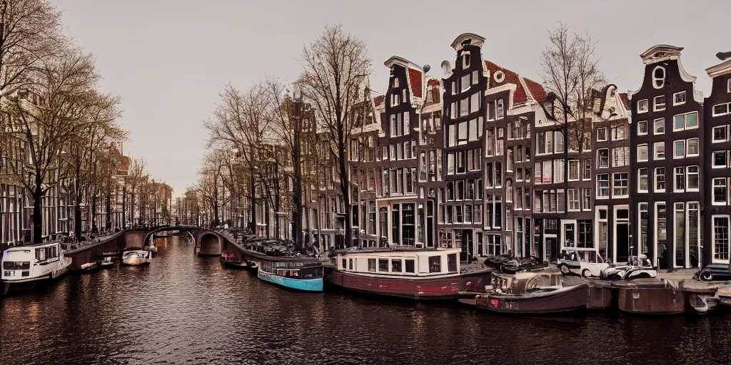 Image similar to realistic photo of Amsterdam, leica, medium format, cinematic lighting, 8K, hyper realistic, very detailed,