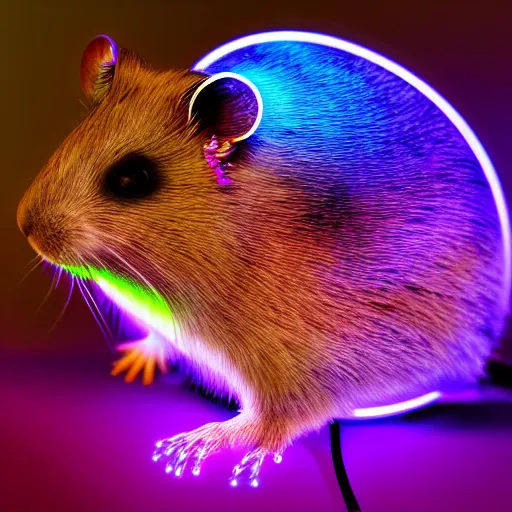 Image similar to cyberpunk rainbow hamster made of glowing neon lights, 8 k, hd