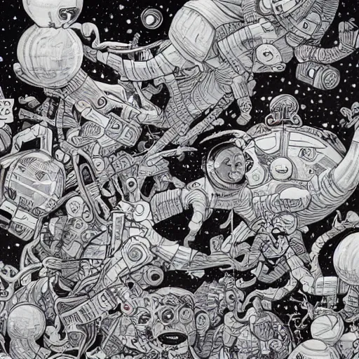 Image similar to james jean, mcbess art of a party in space, hyper detail