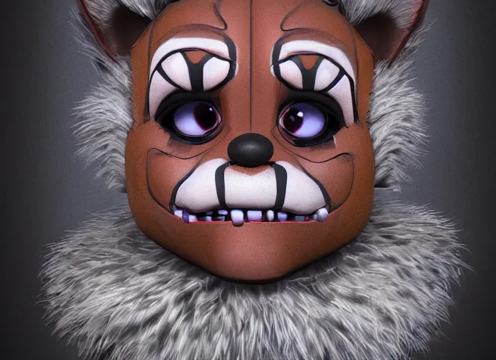 Prompt: award - winning detailed concept art of a creepy clown fnaf animatronic puppet anthropomorphic raccoon character wearing clown makeup face paint. art by wlop on bcy. net, realistic. detailed fur, art by cheng yi. artstationhd, artgerm, 3 dcg, pixar zootopia. 3 d rendering, high quality disney model sheet detailed
