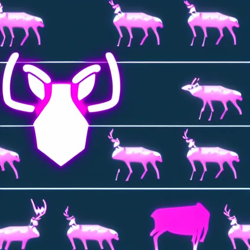 Image similar to logo for corporation that involves deer head, symmetrical, retro pink synthwave style, retro sci fi, neon
