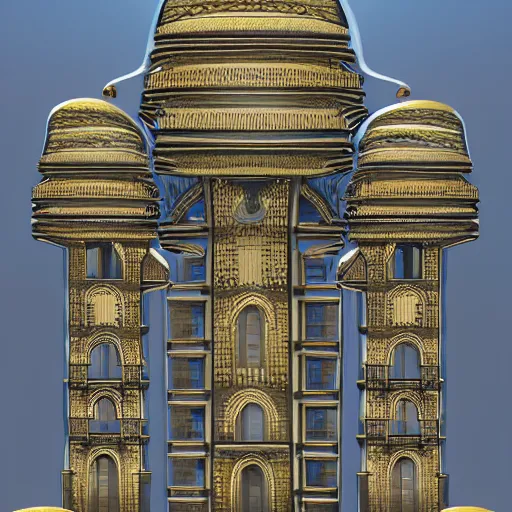 Prompt: modern building in style of persian monuments, 8k, hyperdetailed, trending on artstation, illustration, concept art