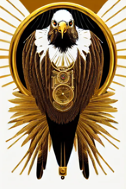 Image similar to Portrait of eagle, steampunk, gold, colorful, illustration, highly detailed, simple, smooth and clean vector curves, no jagged lines, vector art, smooth