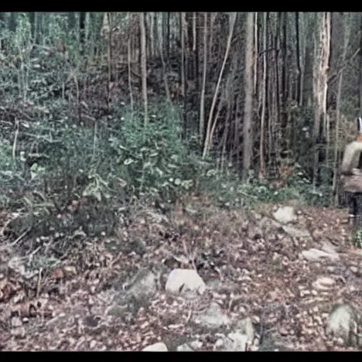 Image similar to A screen capture of found footage video left behind by a missing hiker in 1986