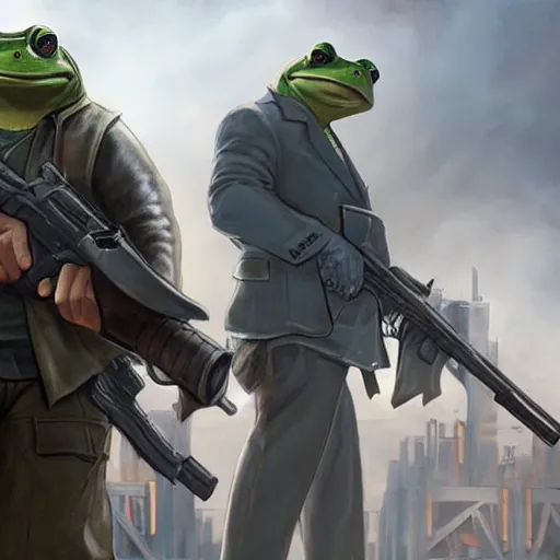 Prompt: a badass photo of frog mafia boss holding gun in marvel movie. nuri iyem, james gurney, james jean, greg rutkowski, anato finnstark, 1 0 mm