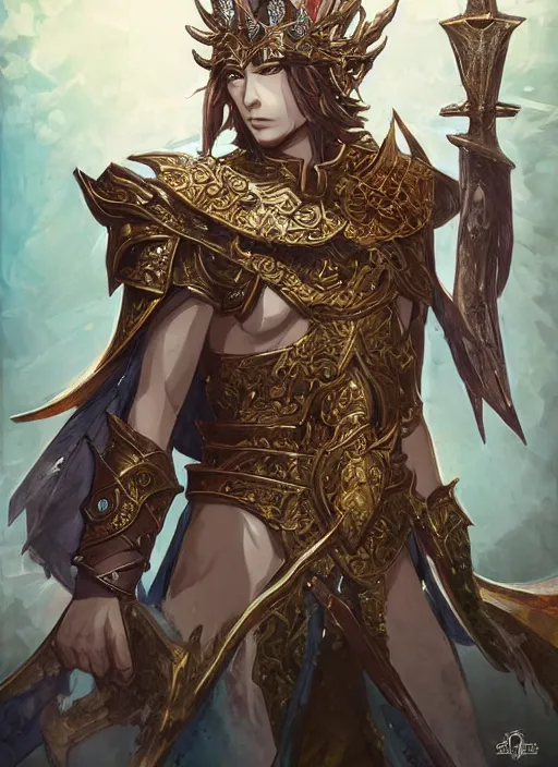 Image similar to an anime portrait of a knightly merfolk from magic the gathering wearing a ornate detailed armor and an atlantean crown, from skyrim, by stanley artgerm lau, wlop, rossdraws, james jean, andrei riabovitchev, marc simonetti, and sakimichan, trending on artstation