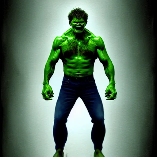 Prompt: willem defoe transforming into the hulk, cinematic shot, painting by jama jurabaev, extremely detailed, brush hard, artstation, high quality, brush stroke