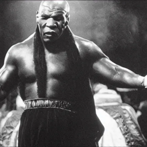 Image similar to mike tyson as dracula in the 1 9 2 2 film, black and white