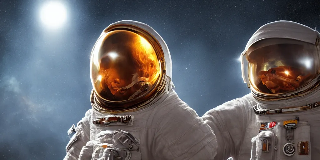 Image similar to Intricate detailed illustration, A portrait of an astronaut with a helmet full of baked beans, cinematic lighting, by Philip Hood, wide angle, volumetric light scattering, 8k, artstation, concept art,