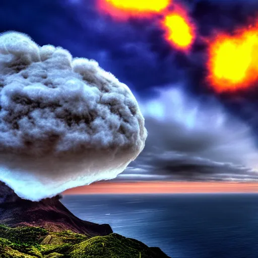 Prompt: madeira island nuked by a nuclear bomb, cloud shroom, cinematic shot, realistic, hdr, color, wide shot