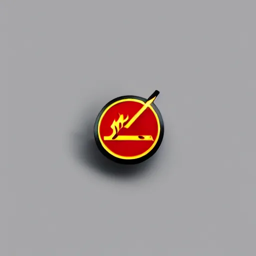 Image similar to a photo of a retro minimalistic clean fire warning enamel pin, studio lighting, behance