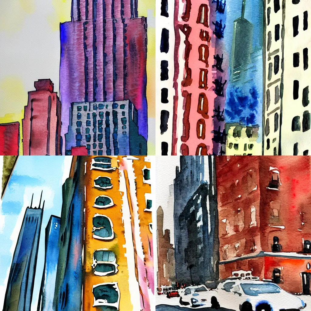 Prompt: new york city building abstract watercolor painting