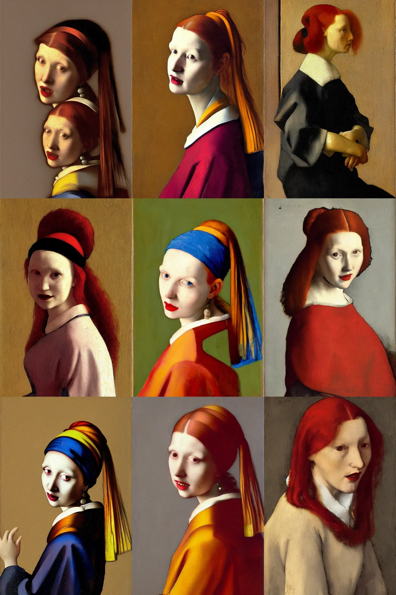 Prompt: Woman with red hair, portrait by Vermeer