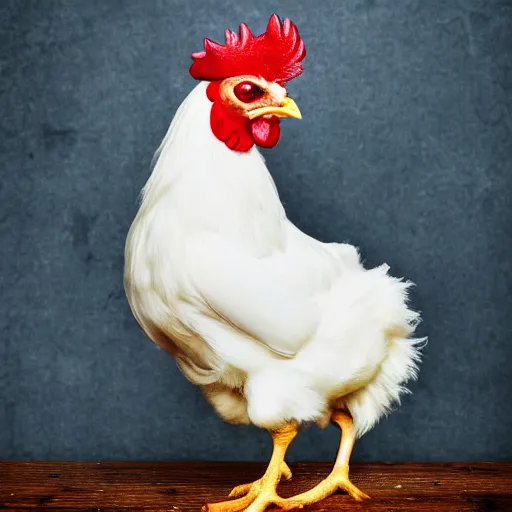 Image similar to a high quality photo of a chicken wearing a suit, Romanticism, 8k