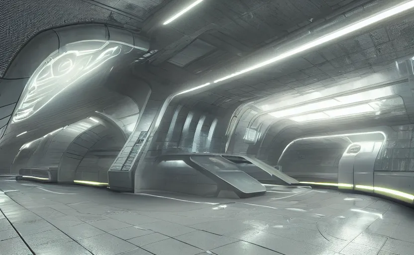 Prompt: Futuristic cyber subway station , octane render, artstation trending, highly detailded