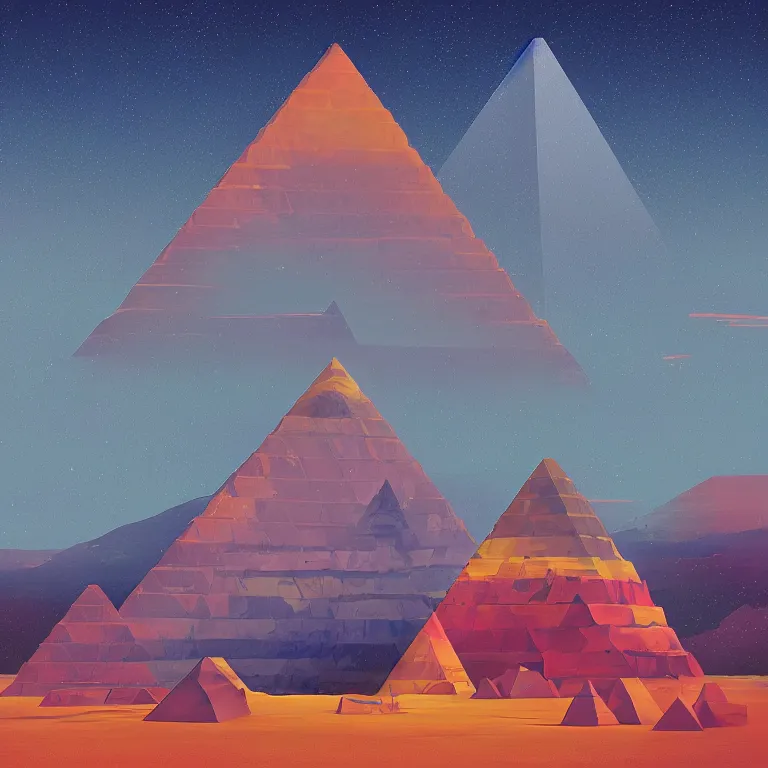 Prompt: A landscape with reflective pyramid, by Jonathan Zawada, beeple and jeremiah ketner, digital art