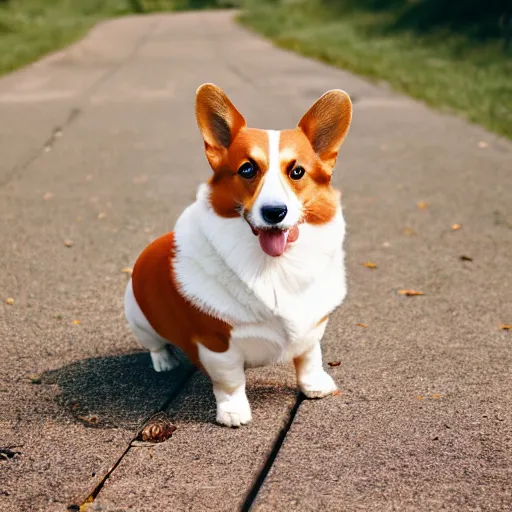 Prompt: A corgi wearing jeans. Nature photography.