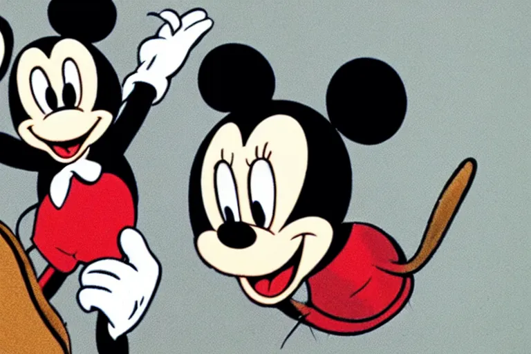 Image similar to courtroom sketch of vintage disney character mickey mouse presenting evidence of copyright infringement to the judge