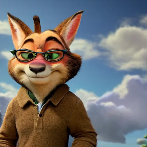 Image similar to still from the movie Zootopia depicting Walter White as an anthropomorphic animal character