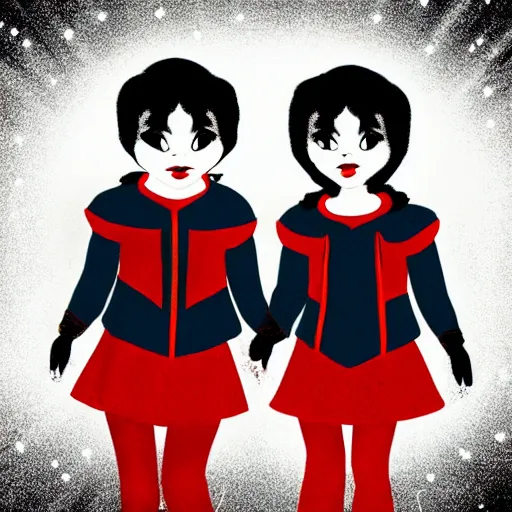 Prompt: the shining twins in the style of Snow White