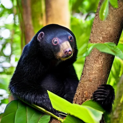 Image similar to photo of malayan sunbear, 4K, Hq, high details, full shot, National Geographic Photo of a Year