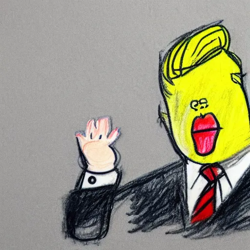 Prompt: crayon drawing of donald trump drawn by a toddler